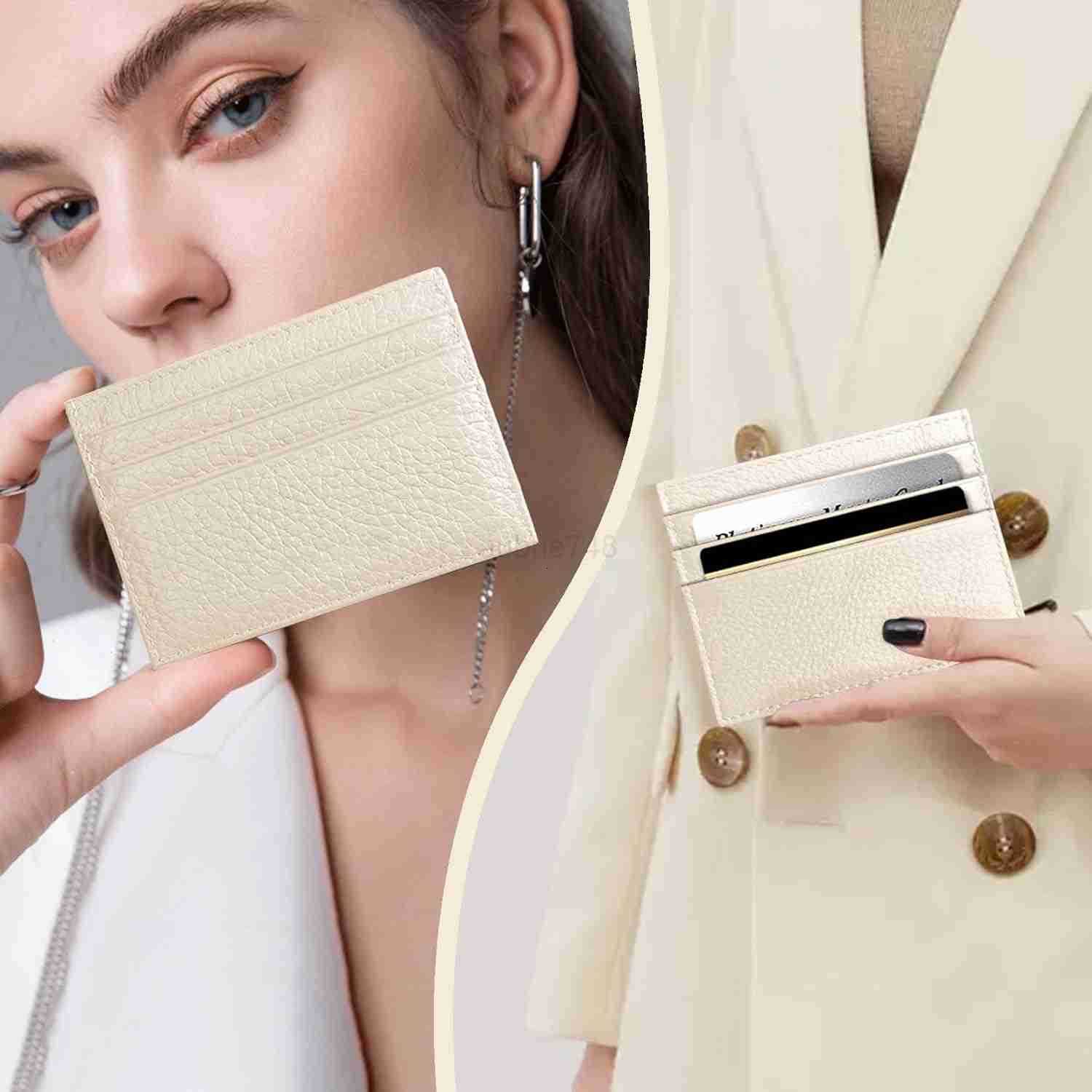 CARD Wallet Super Slim Card Holder Genuine Leather Wallet for Man and Women with 6 Card Slots 1 Pocket OffWhiteZ250910
