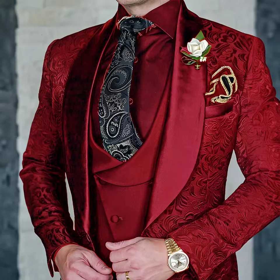 Customized Jacquard Wedding Groom Tuxedo 3pcs Blazer Vest Pants Formal Party Special Occasion Mens Clothing Elegant Man Suit W250910