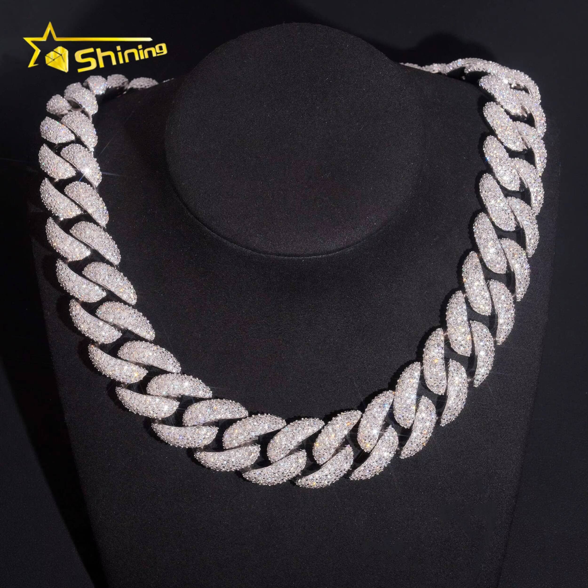 Big Heavy Cuban Chian Vvs Moissnaite Iced Out Jewelry Sterling Silver 925 White Gold Plated 24mm Mens Mosaic Hip Hop Necklace