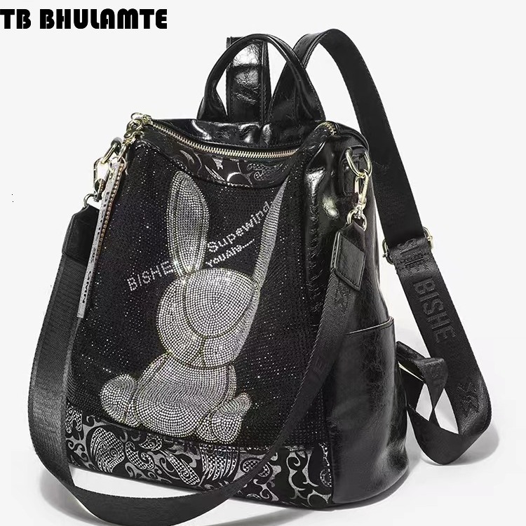 Free Shipping Designer Bag Hot Rhinestone Bag 2025 Versatile Fashion Luxury Bag Trend Women's Bag Genuine Leather Backpack Women's Crossbody