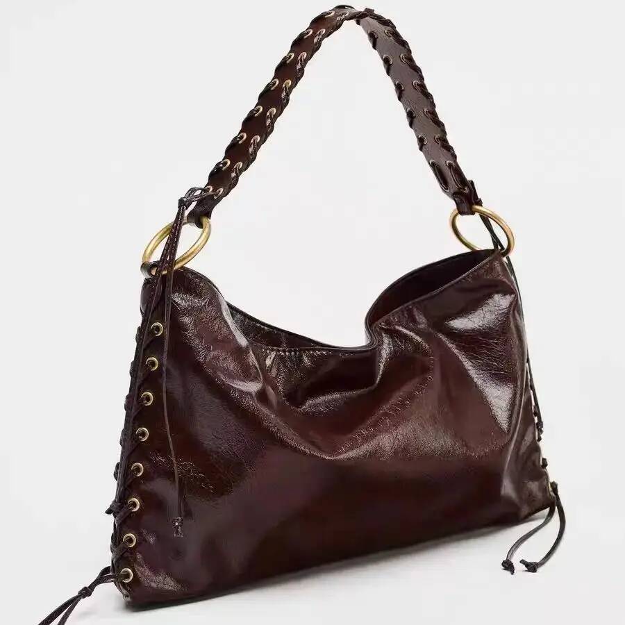 Metallic Hole Eye Shoulder High Quality PU Leather Tote Bags For Women Designer Handbag Makeup Bag high-quality