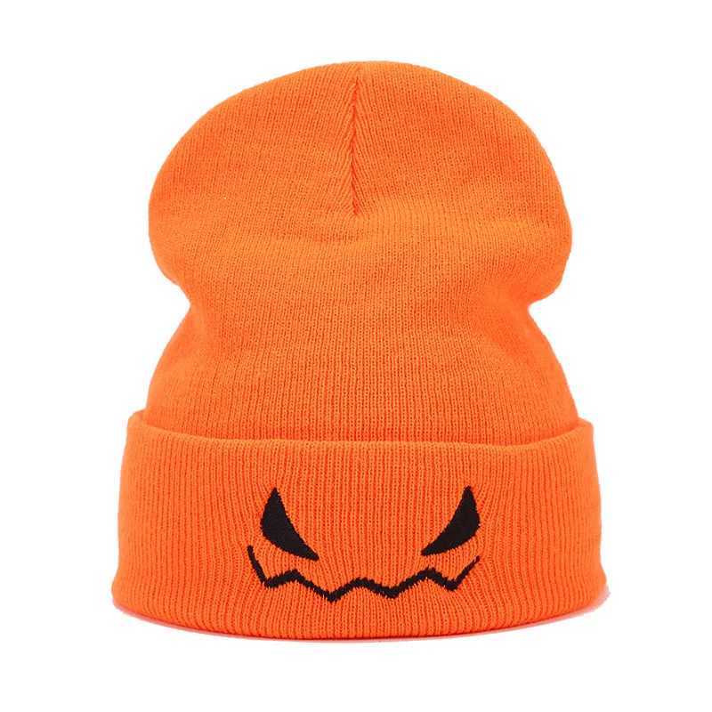 1PC Halloween Pumpkin Devil Embroidered Knitted Hat funny woolen pulr hat for men and womenXJ250910