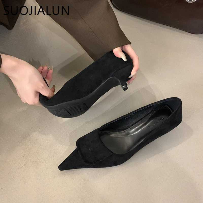 SUOJIALUN 2024 Autumn Women Pointed Toe Boat Shoes Fashion Red Ladies Elegant Dress Pumps Shoes Thin Low Heel Outdoor Dress Pump W250910