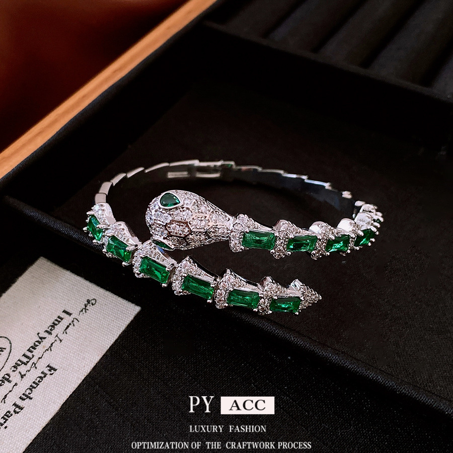 Luxury Brand Designer Jewelry 18K Real Gold Plated Zircon Snake Shape Open Bracelet Light Luxury High-End Feel Bracelet Niche Versatile Jewelry Wholes