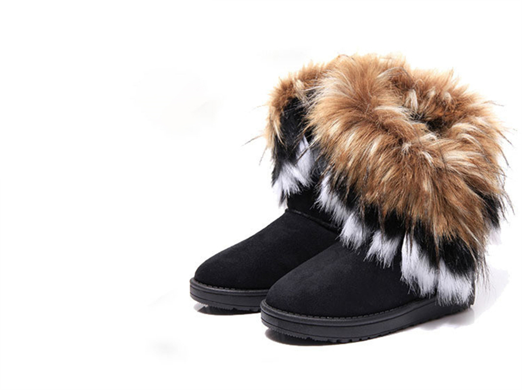 free shipping new designer boots New snow boots for women midsole boots fox fur outer wear warm and casual cotton shoes black green blue