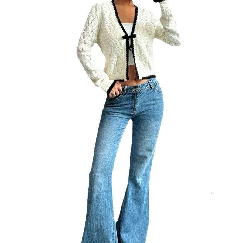 New Sweater Autumn Winter Fashion Casual Bow White Cardigan Coat For Women Trendy B3