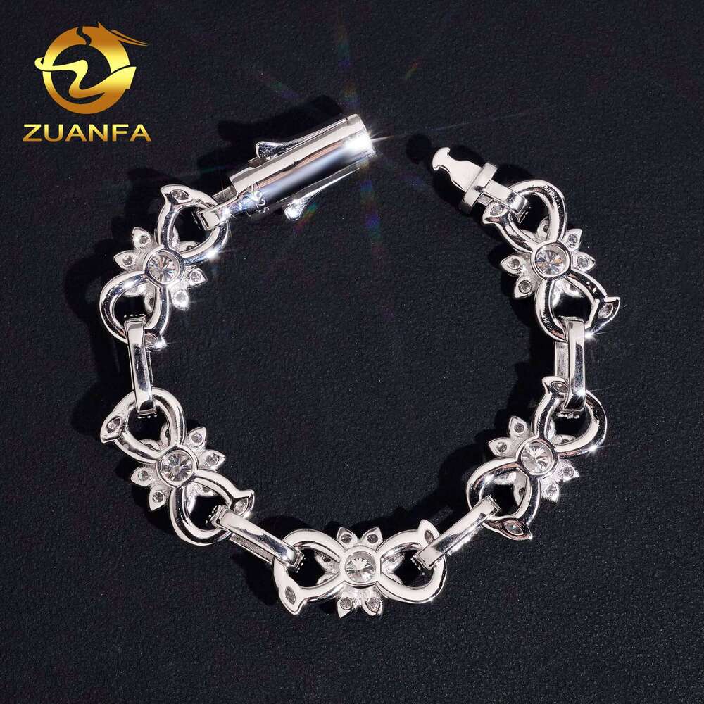 Hip Hop Jewelry 13mm Flower and Leaf VVS Cuban Link Sier Moissanite Iced Out Bracelet for Men Women