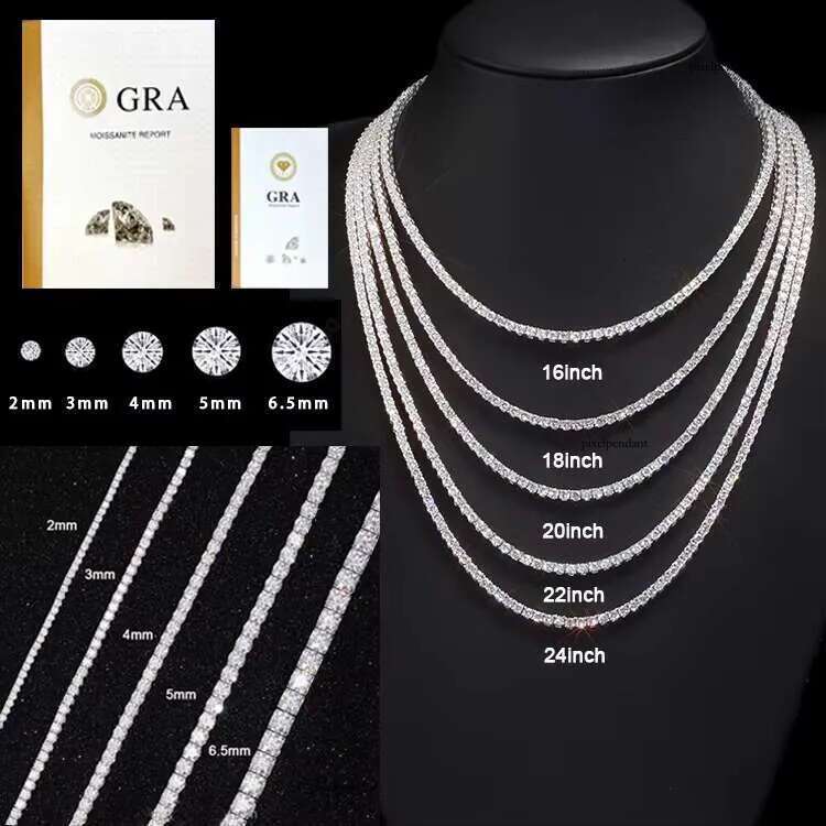 Factory Price VVS Fine Jewelry 2mm-6.5mm Wide in Stock S Sier GRA Moissanite Tennis Chain Necklace