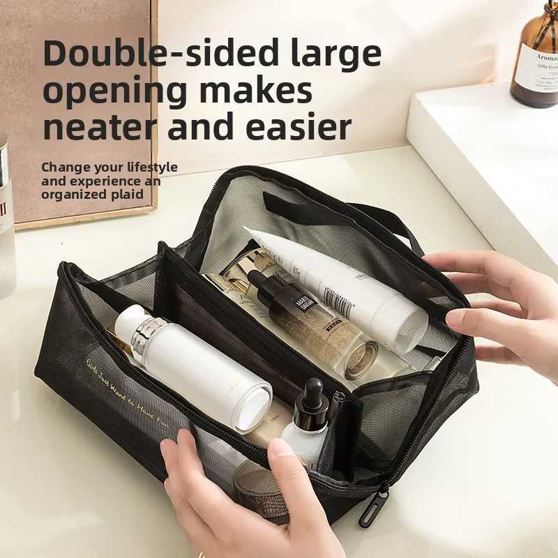 Large Capacity Mesh Makeup Bag Transparent Simple Toiletry Bag Cosmetic Storage Bag Travel Toiletry BagXJ250910
