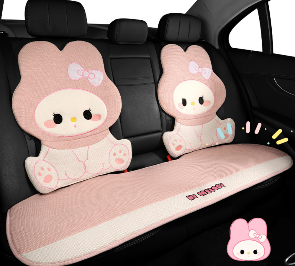 Linen Car Seat Cushion All Season Universal Summer Breathable Cotton Linen Seat Cover Pink Cartoon Cute Ladies Single Piece Cooling Cushion 250910