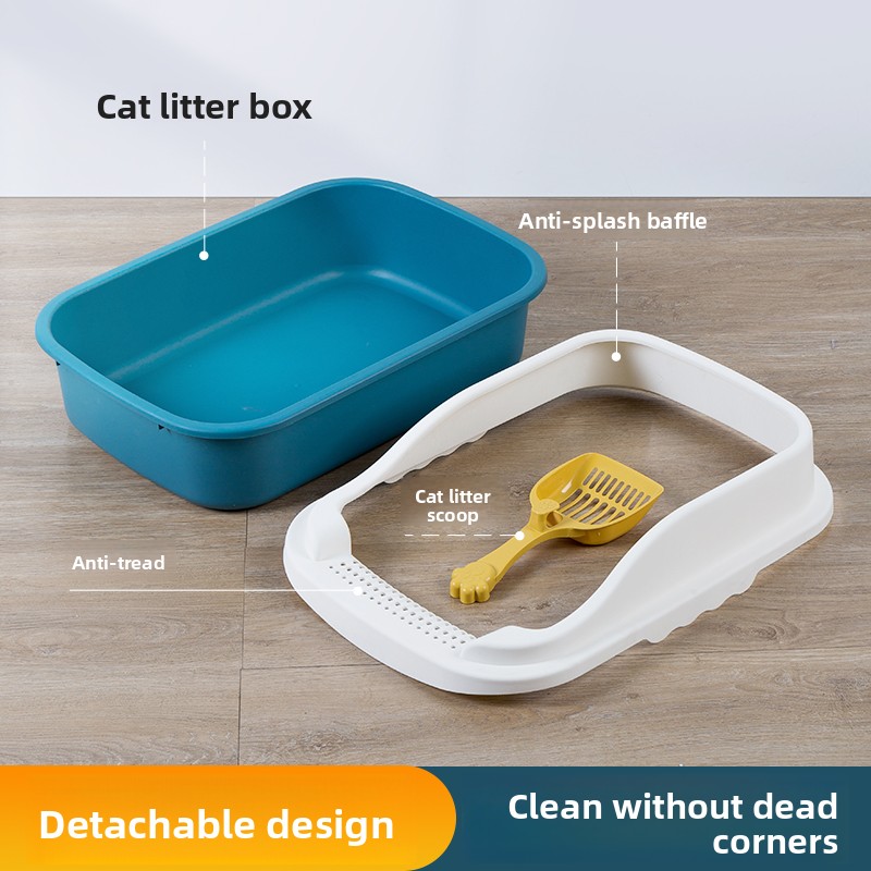 Open Top Cat Litter Box with High Sides & Scoop, Spacious Anti-Splash Litter Pan for Large Cats/Multi-Cat Household, Easy-Clean Detachable Cat Litter 