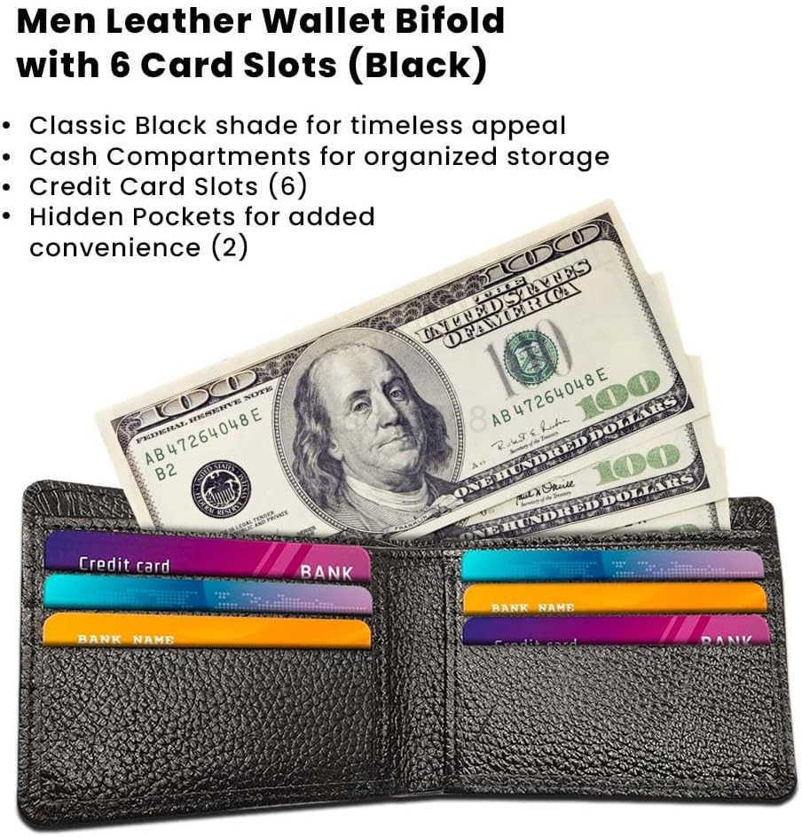 Leather Wallets For Men Vertical Bifold Wallet with 6 Card Slots BrownZ250910