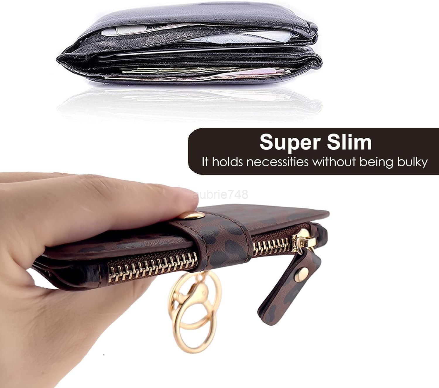 Keychain wallet Rfid Blocking CARD Holder Leather Zipper Card Case for WomenZ250911