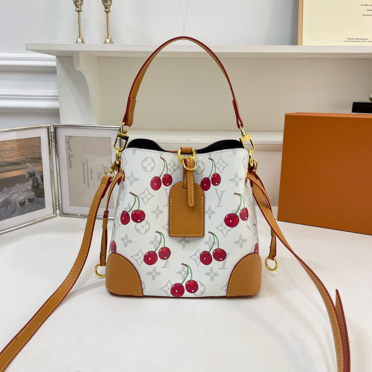 Fashion classic Cherry - Printed Bucket Bag shoulder crossbody bag, Durable Material , Unique Design & Practical Structure, Elevating Style for Commutes & Social Events