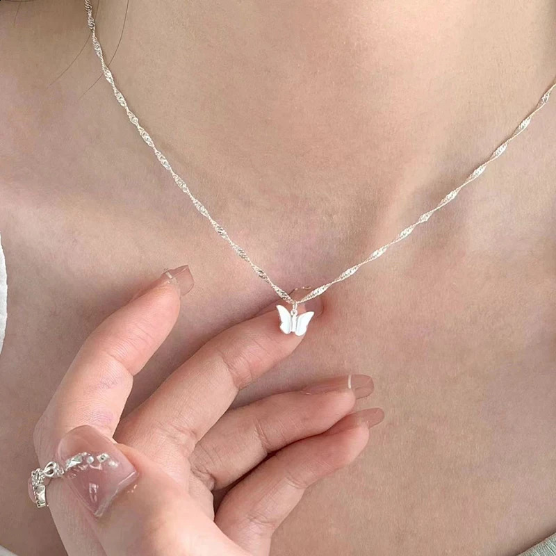925 Sterling Silver Butterfly Necklace Simple Style Charm Animal Shape Pendant Choker Birthday Party Gift Womens Fine Jewelry250910