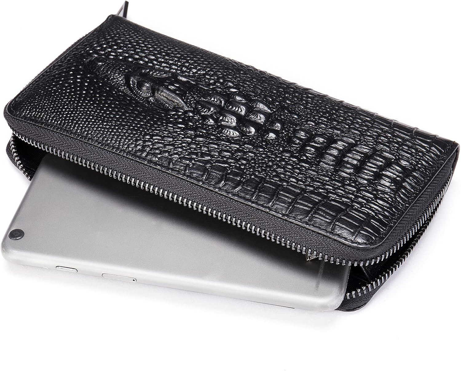 Genuine Leather Cool Long Wallets for Men Personalized Zip Around Wallet Checkbook Cash CARD Holder Wallet BlackZ250910