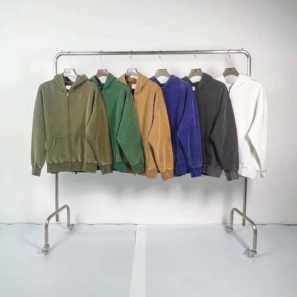 360g Heavyweight Cotton Fleece Zipper Washed Men's Hoodie