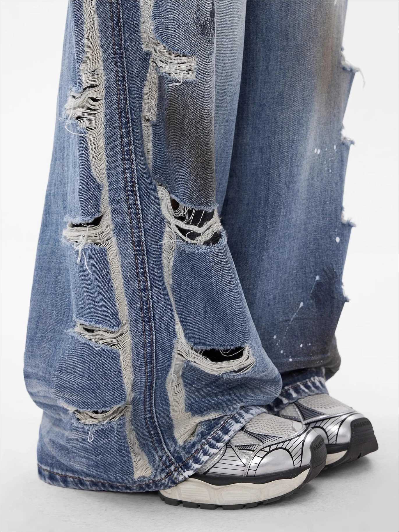 Loose Fit Wide Leg Distressed Denim Pants Women Vintage High Waist Ripped Jeans Light Wash Raw Hem Casual Y2K Street Fashion XL Z250910