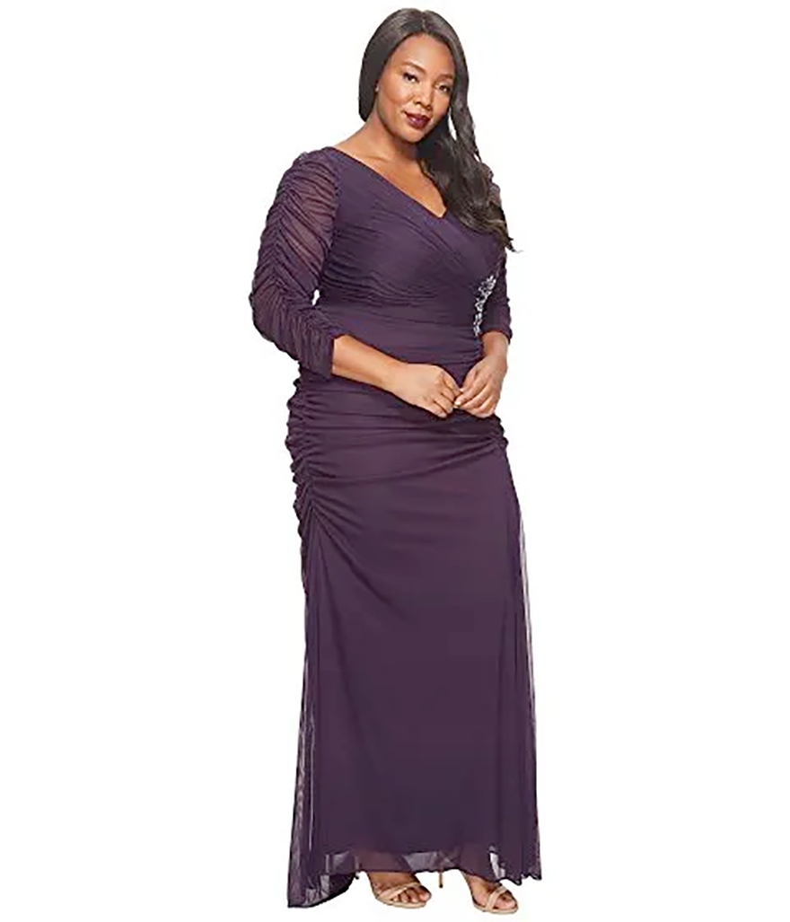 Sexy Dark Purple Plus Size 3 4 Sleeve Mother Of The Bride Dresses Beaded V Neck Side Drape Long Sheath Formal Gown Cheap Custom Made