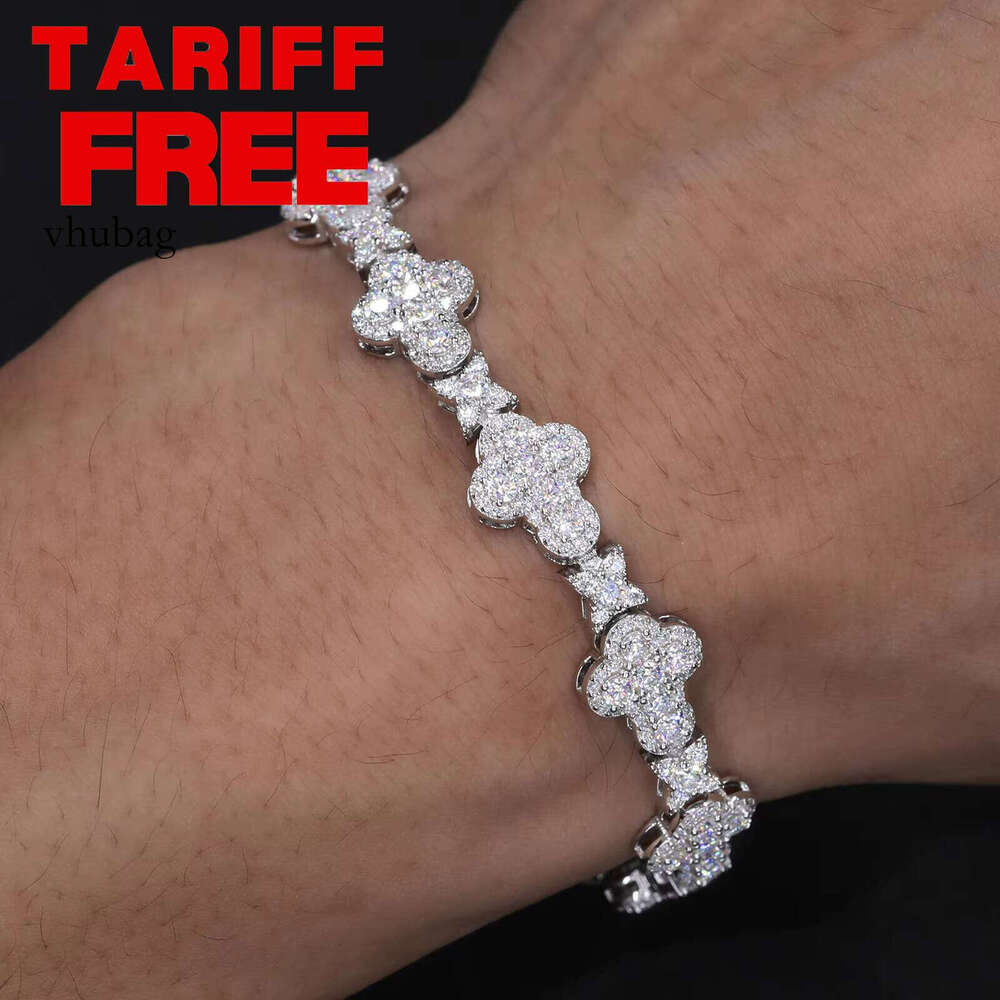 Versatile Mens Fashion White Gold 10mm Sterling Sier VVS Moissanite Dia Iced Out Star Cross Link Bracelet