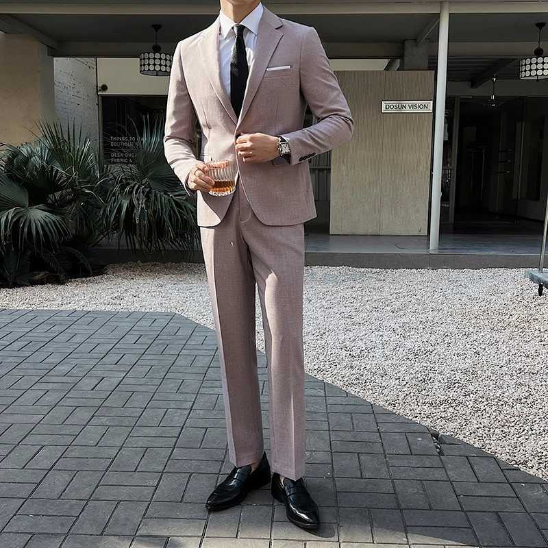 Jacket Pants 2025 New Luxury Elegant Mens Suits 2 Piece Set Fashion Korean Casual Slim Fit Social Groom Wedding Tuxedo W250910