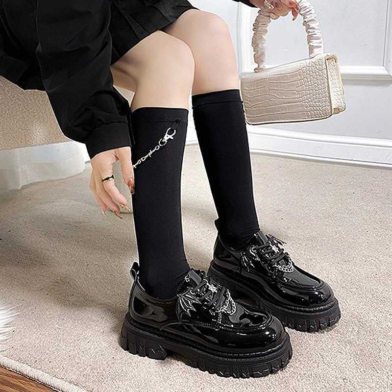 Devil Batwing Mary jane Lolita aesthetic shoes Highheeled shoes and Black Gothic Shoes Punk Metal Chain Womens W250910
