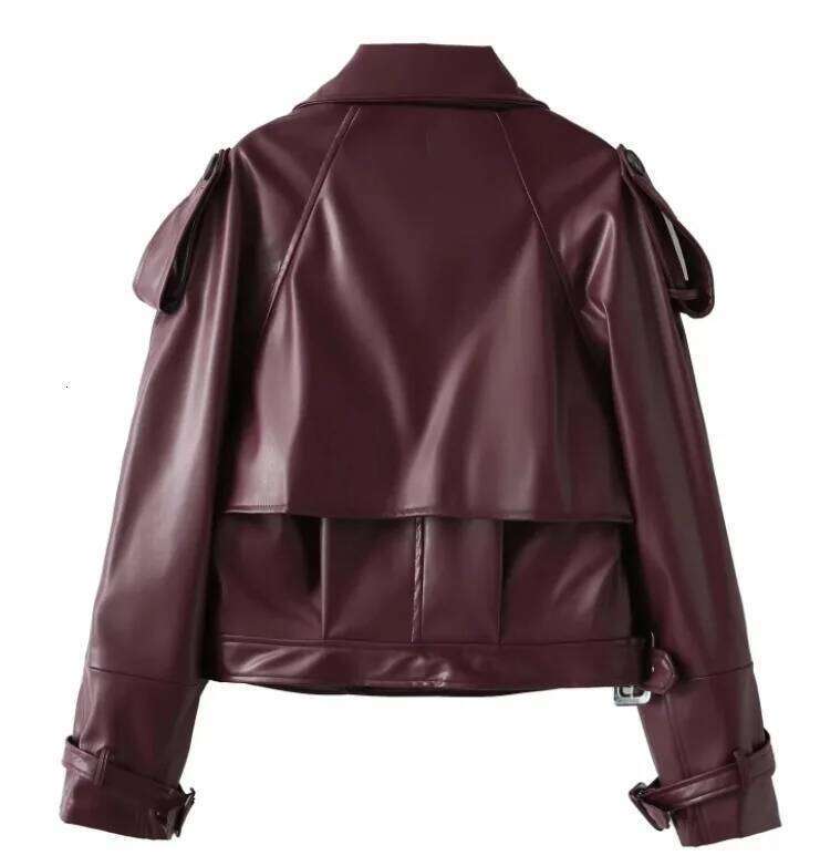 Designer Clothing 2025 Casual Street Leather Jacket Women Solid Lapel Long Sleeved Belt Crop Female Coats 2025 Autumn Y2k Fashion Loose Pu Outwear Lad
