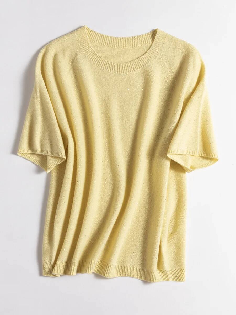 SuyaDream, 100%Merino Wool Pullovers for Woman, Round Neck, Short Sleeved Sweaters, 2025 Fall Winter Soft Warm Top, Pink, Olive dongdumaoyi