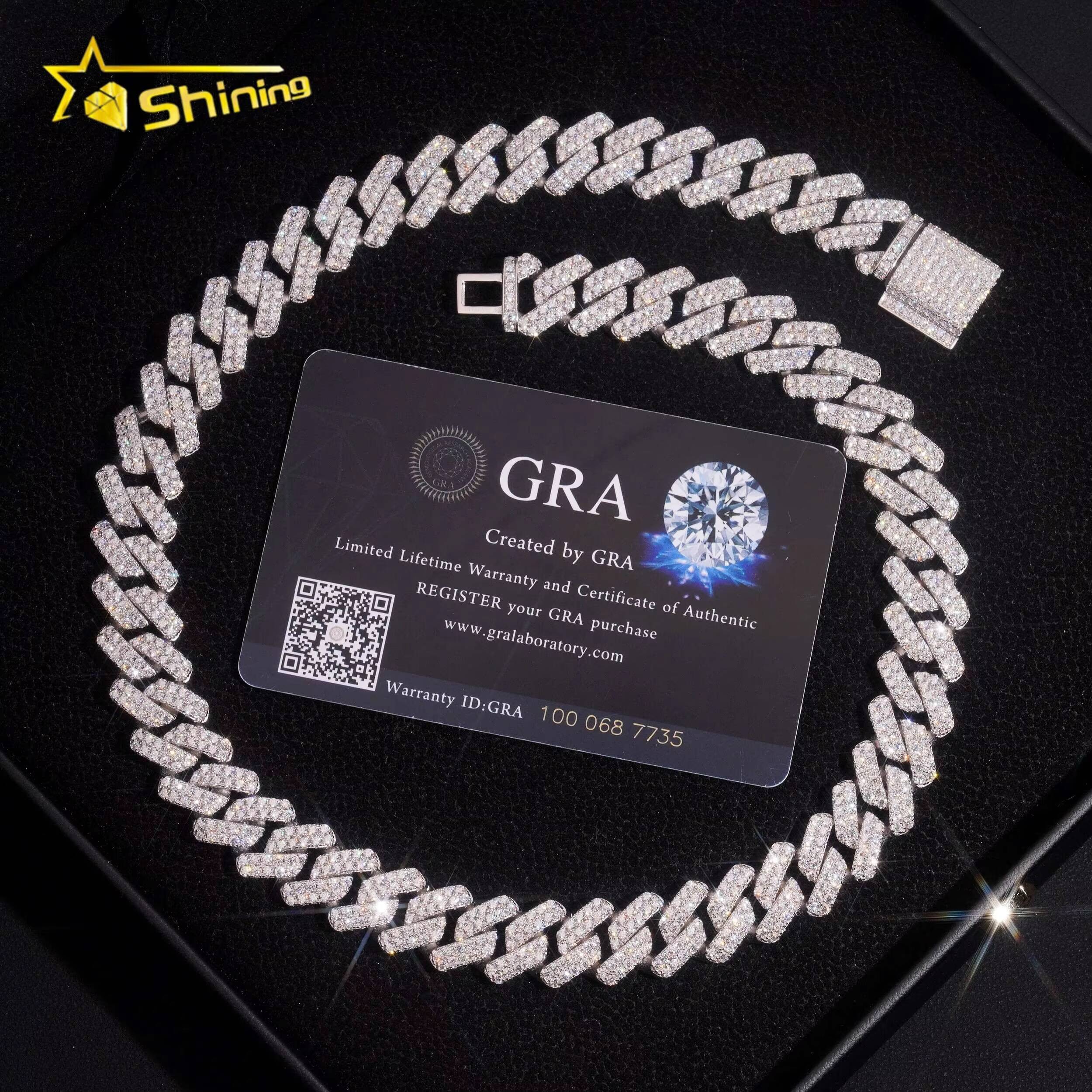 New Arrival Iced Out Hot Selling 14mm 925 Silver Hip Hop Miami Moissanite Cuban Link Chain