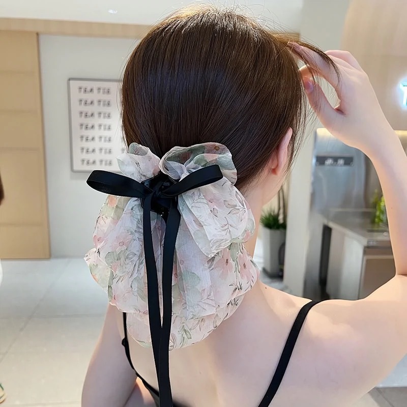 Mesh Sweet Starry Sky Bow Ribbon Claw High-End Low Ponytail Clip Back of Head Bun Hair Accessories