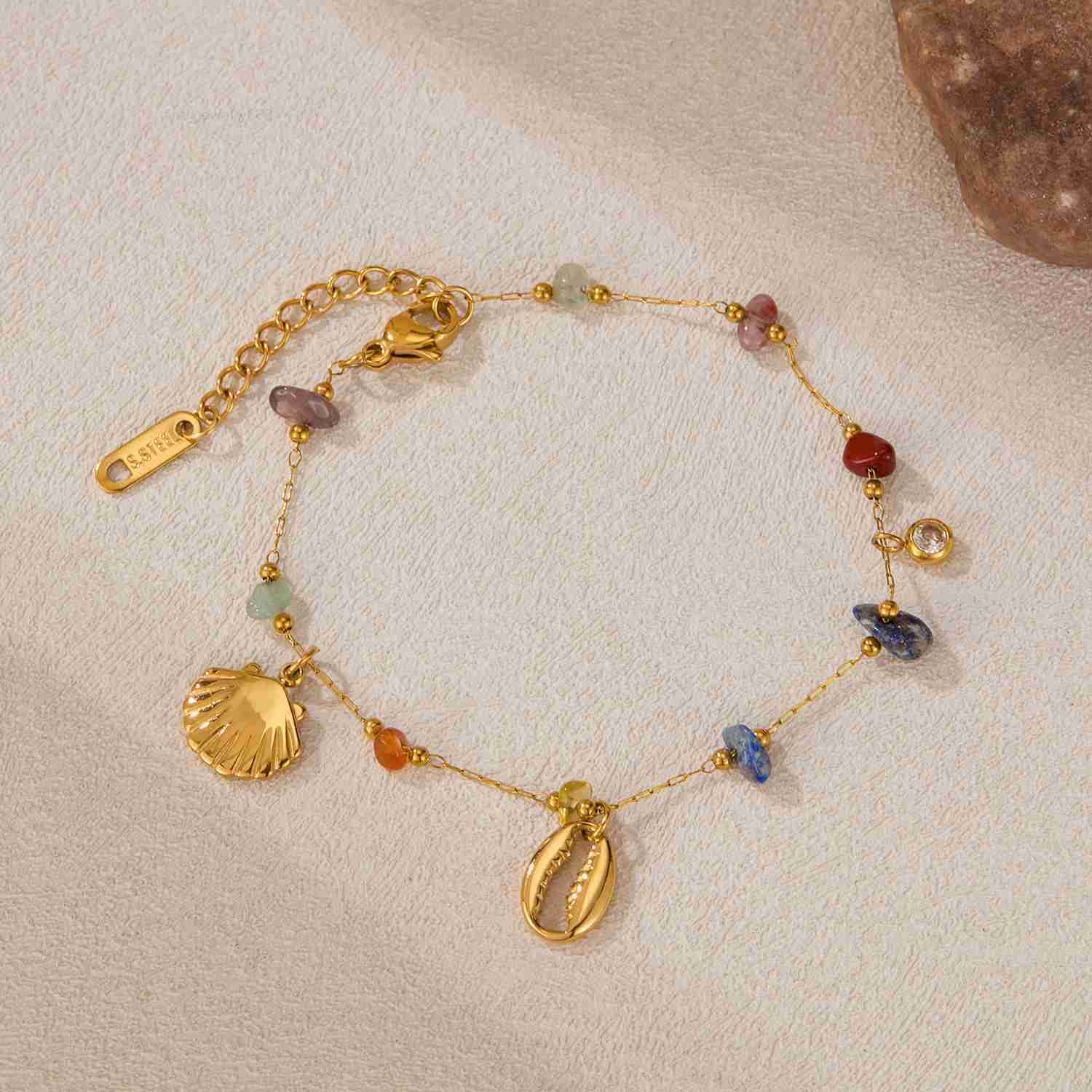 Womens HighEnd Stainless Steel Bracelet with Colorful Stone Titanium Steel Niche Ocean Style Versatile Trendy Design