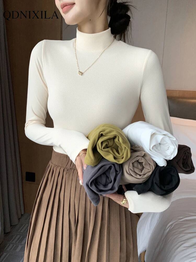 Women's Knitted Half-Turtleneck Pullover Sweater Elegant Korean Fashion Long-Sleeve Top Slim Fit Thermal Jumper Casual Knitwear dongdumaoyi