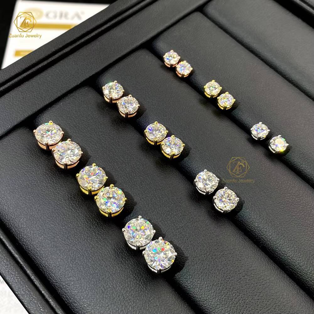 Classic 6mm 2CT Mossanite Earrings Screw Back Luxury Jewelry 925 Sterling Silver VVS Moissanite Diamond Ear Stud for Men Women