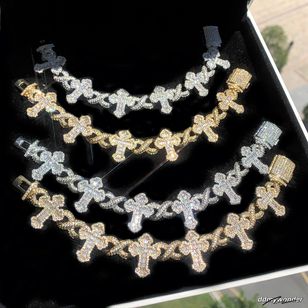 New Arrived High Quality Hip Hop Men Jewelry Micro Pave 5A CZ Iced Out Bling Infinity Cross Charm Cuban Bracelet ddmywonder ddmywonder ddmywonder ddmy