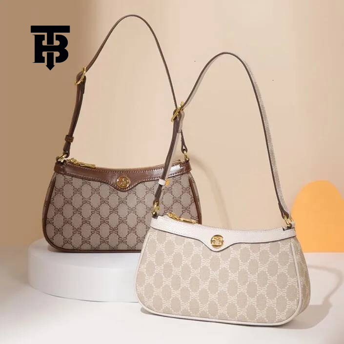 TB BHULAMTE 2025 Luxury Designer High-quality Women's Handbag Wallet Leather Versatile Metal Badge Letter Printing Black Classic Underarm Bag Mul