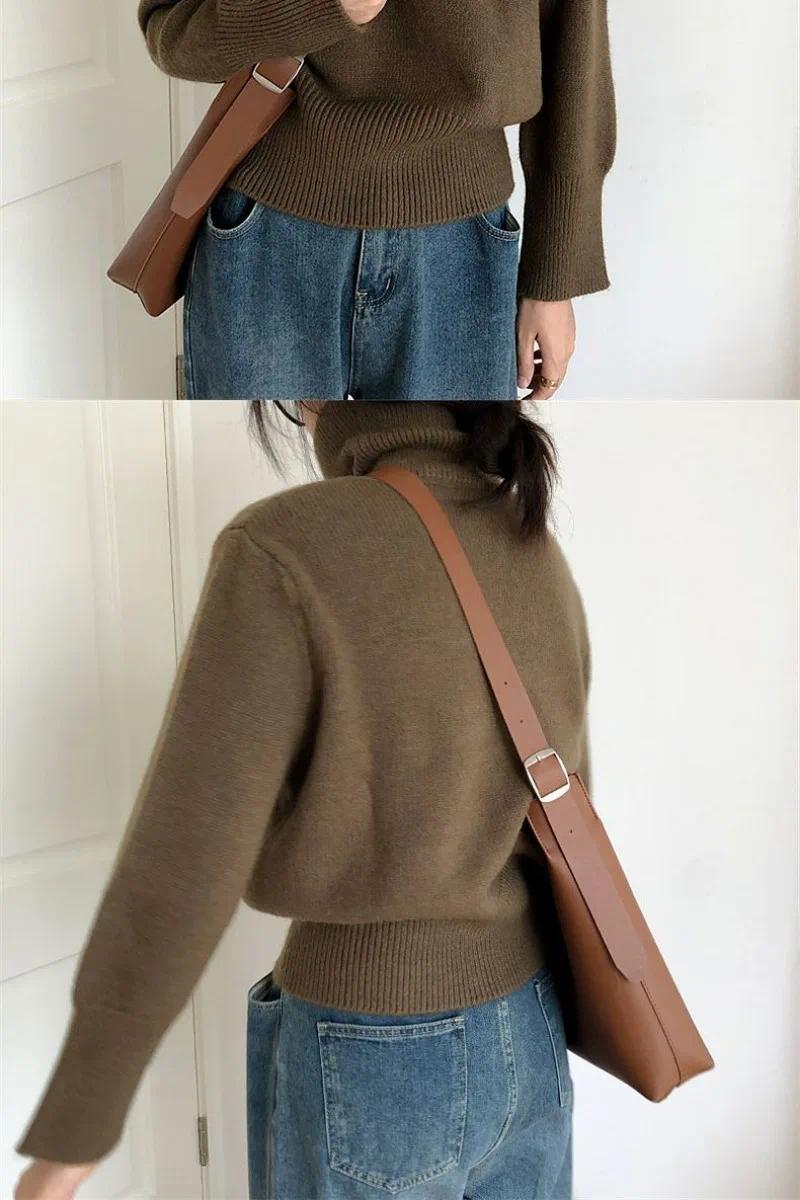 Elevated Knitwear Autumn New Bottoming High Neck Sweater Solid Color Vintage Knitwear Tops Oversized Sweater Women Jumper Streetwear