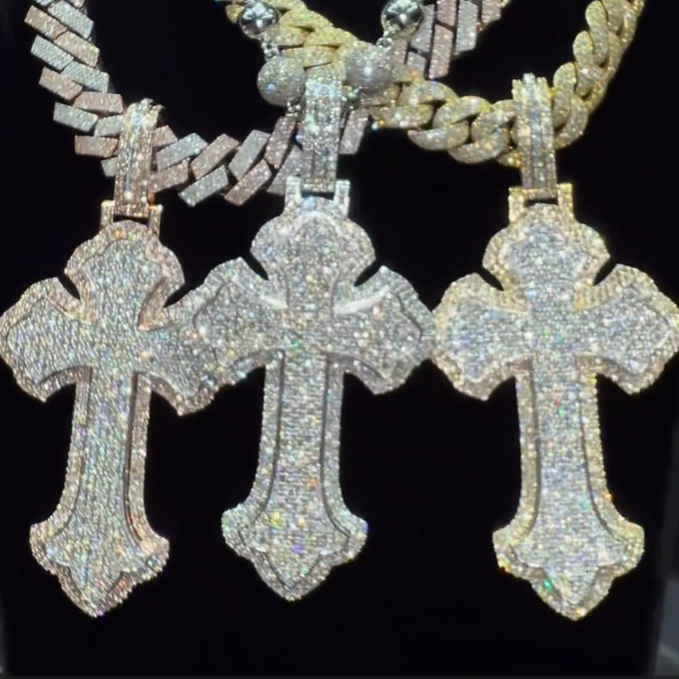 Custom Cross Pendant Fine Jewelry Necklaces Silver 925 Gold Plated Fine Jewelry Necklace Moissanite Pendant