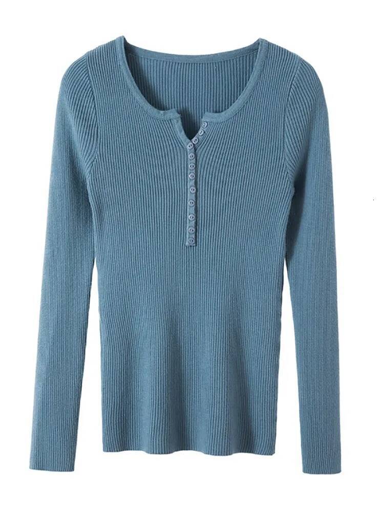 2025 Autumn Winter Button V Neck Sweater Basic Slim Pullover Women Sweaters And Pullovers Knit Jumper Soft Warm Tops dongdumaoyi