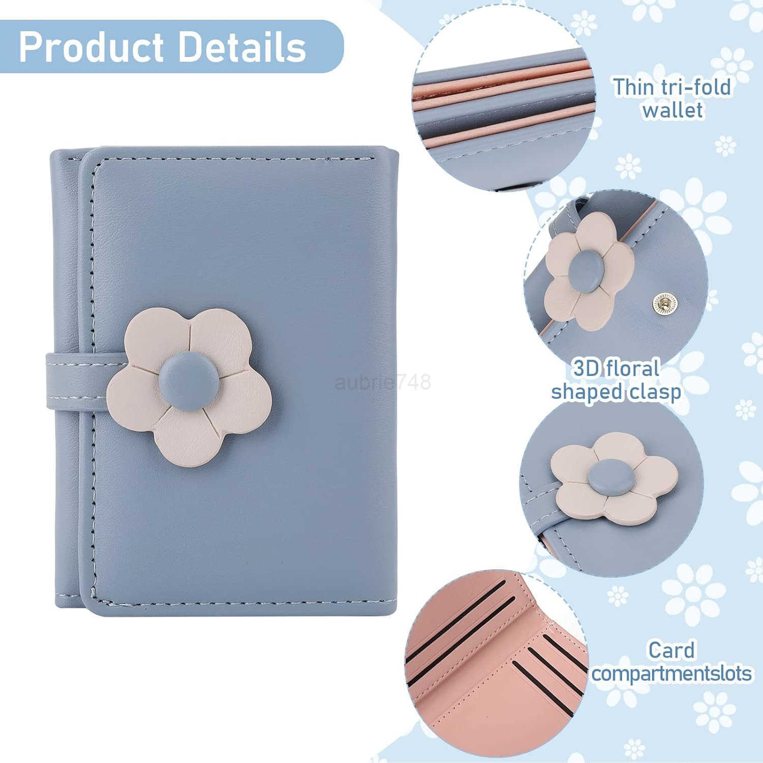 Cute Wallet for Teen Girl PU Leather Trifold Small Wallet Cash Pocket flowers Print Card Holder Coin Purse with ID Window for Girls WomenZ250910