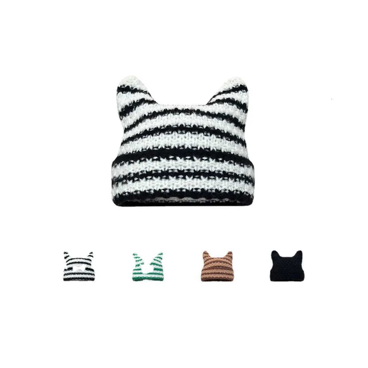 2023 Korean Wave Felix INS Black and White Stripe Knitted Cat Rabbit Ears Woolen Hat Fashion Trend Accories HatXJ250910