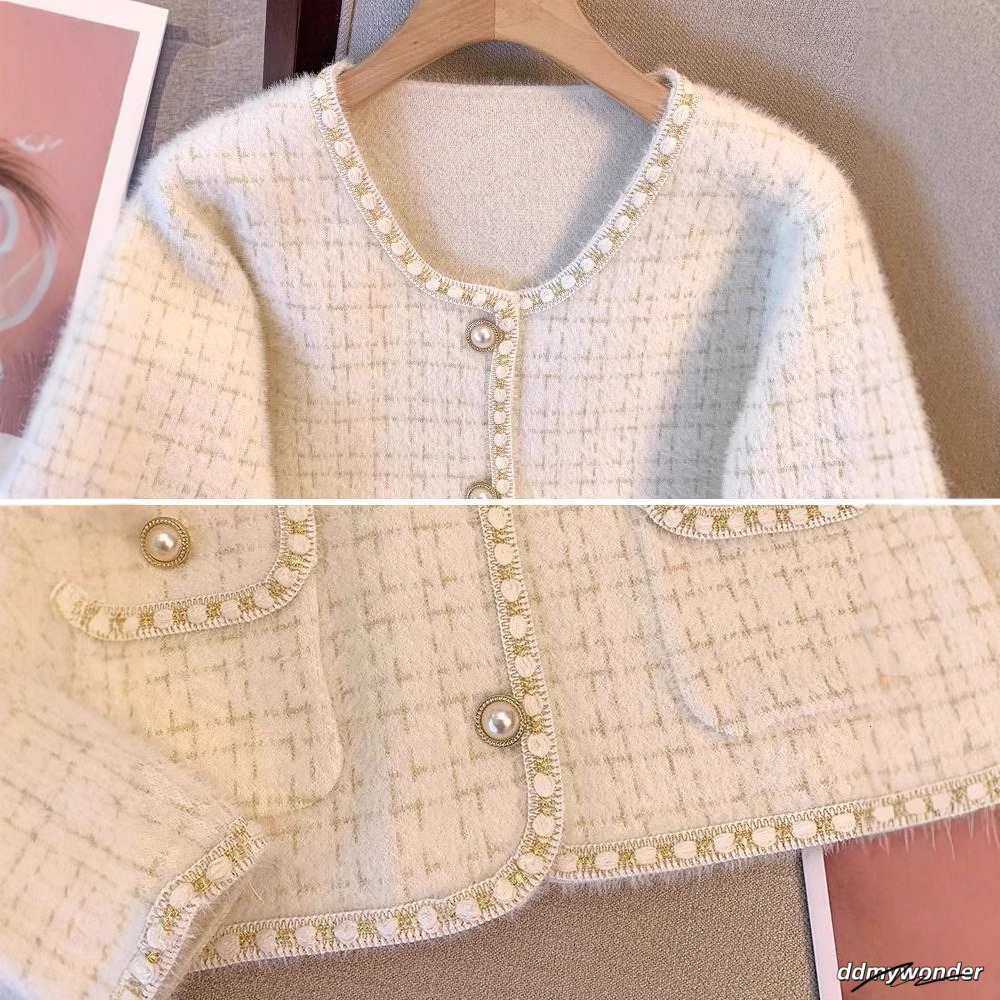 Knitted Cardigan Jacket French Style Fashionable Elegant Women Spring Autumn Socialite Imitation Mink Veet 250721
