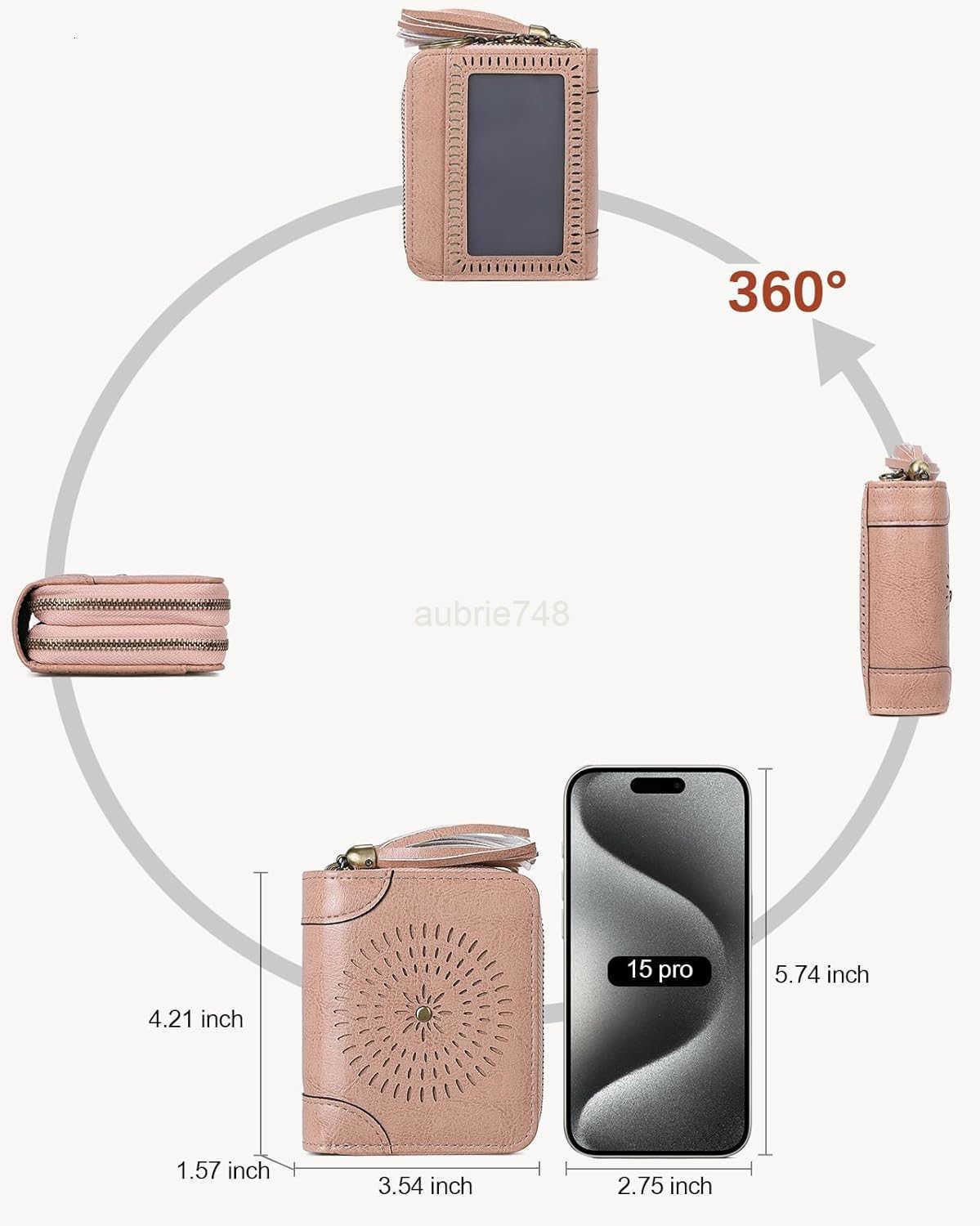CARD Holder Wallet RFID Double Zipper Small Wallet for Women Leather Keychain Wallet with Tassel PinkZ250910