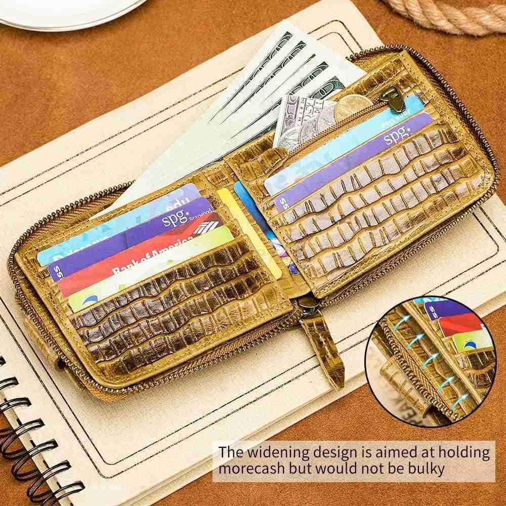 Crocodile patterned wallet Genuine Leather Wallet for Men Large Capacity ID Window Card Case with Zip Coin Pocket BrownZ250910