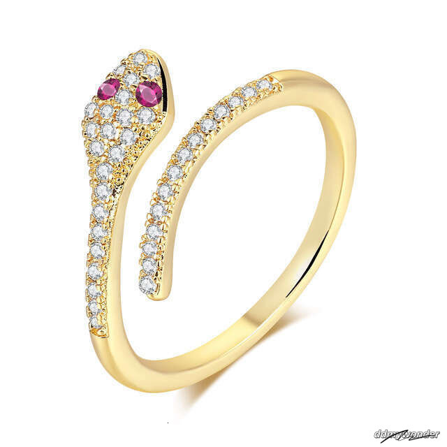 Lingyue INS Zircon Micro-Inlaid Snake-Shaped Trendy Women's Open Ring Gold-Plated Jewelry ddmywonder ddmywonder