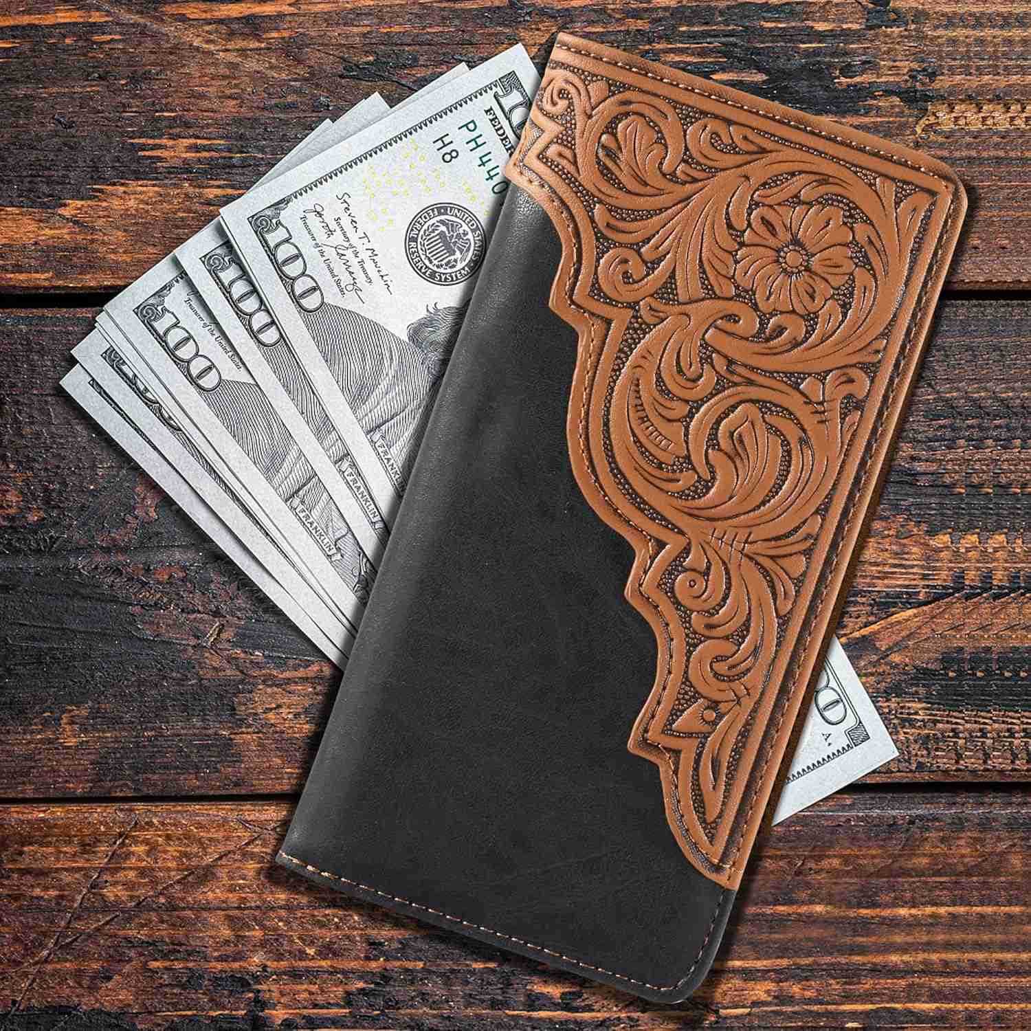 Wallet for Men Long Bifold Wallet with Card Slots RFID Blocking Cowboy Vintage Checkbook Wallet Gift for MenZ250910