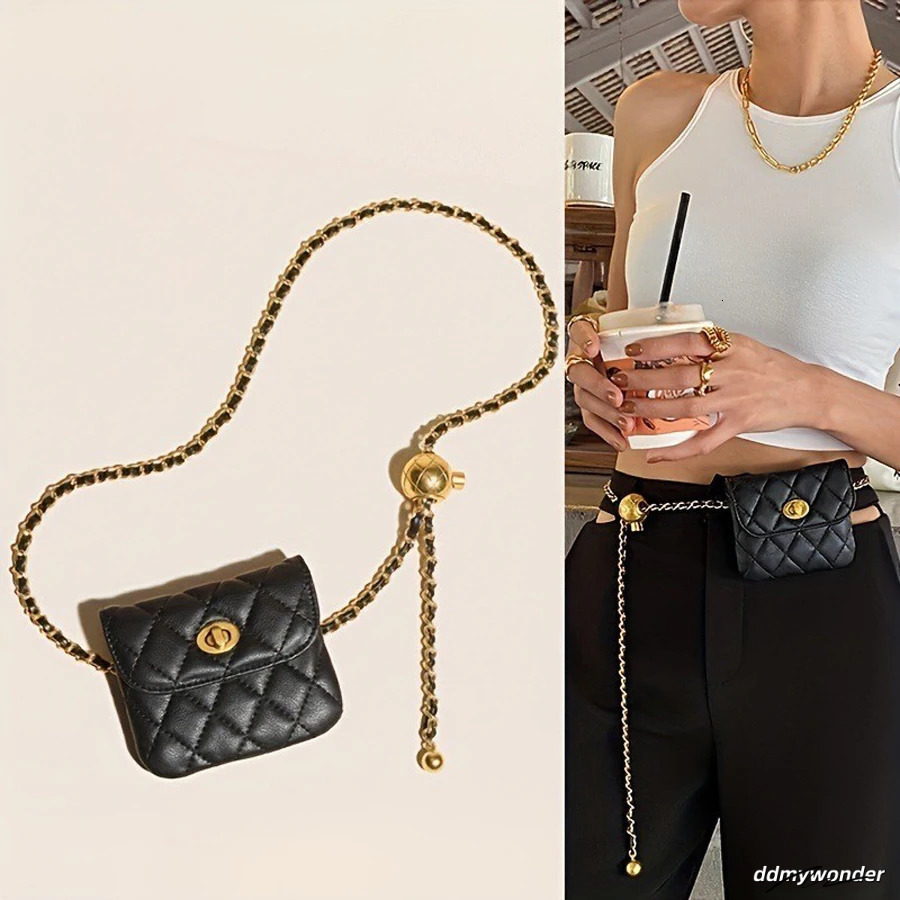 Womens Little Golden Ball Waistband French Small Fragrant Rhombic Belt Mini Lightweight Chain Crossbody Bag 250806 ddmywonder ddmywonder ddmywonder dd