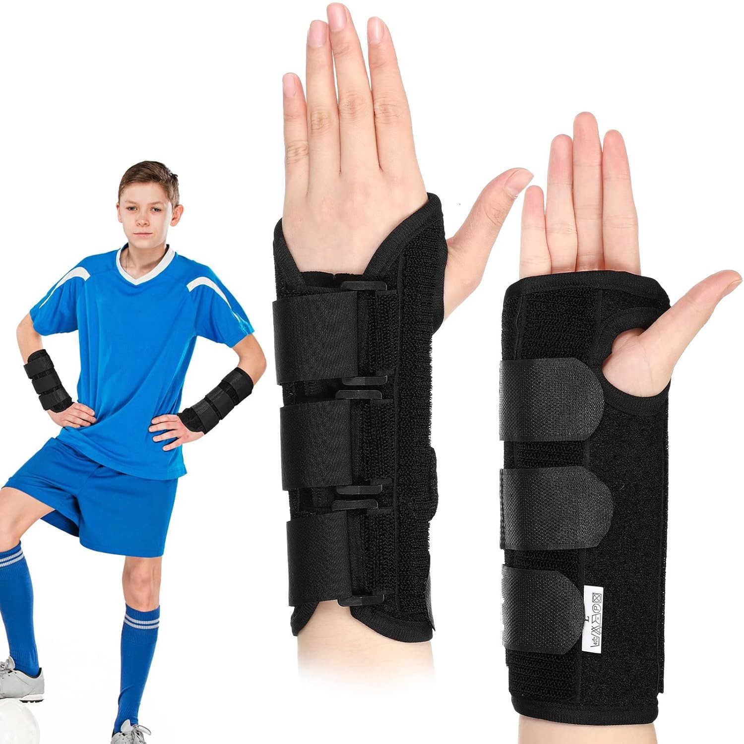 2 Pcs Wrist Brace for Kids Youth Carpal Tunnel Black Splints Wrist Brace Night Support with Adjustable Compression Straps for Children Sports Sleep Ag