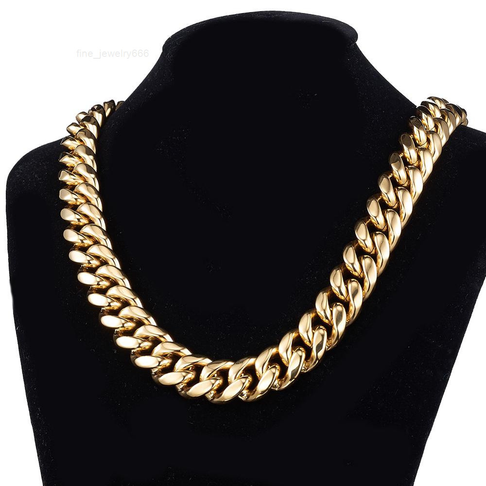 18MM HipHop PVD Plated Stainless Steel Miami Cuban Link Chain Gold Necklace for Men
