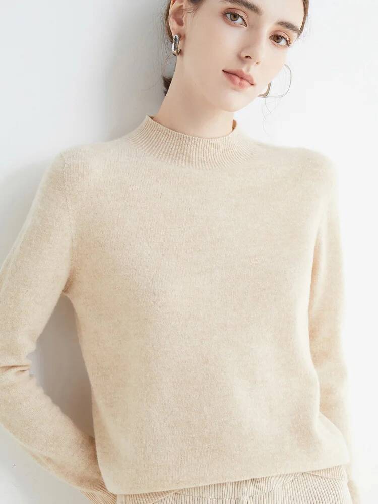 AOSSVIAO 2025 Autumn Winter Solid Mock-neck Pullover Sweater For Women Casual Knitwear Female Clothing Basic Soft Tops dongdumaoyi