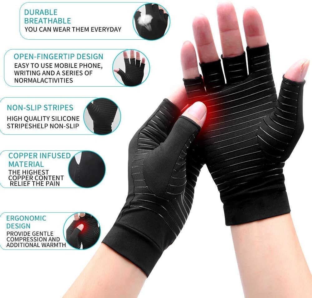 Arthritis Gloves for Women Men Fingerless Breathable Moisture Wicking Arthritis Compression Gloves for Computer Typing and Dailywork of Hands joint Su